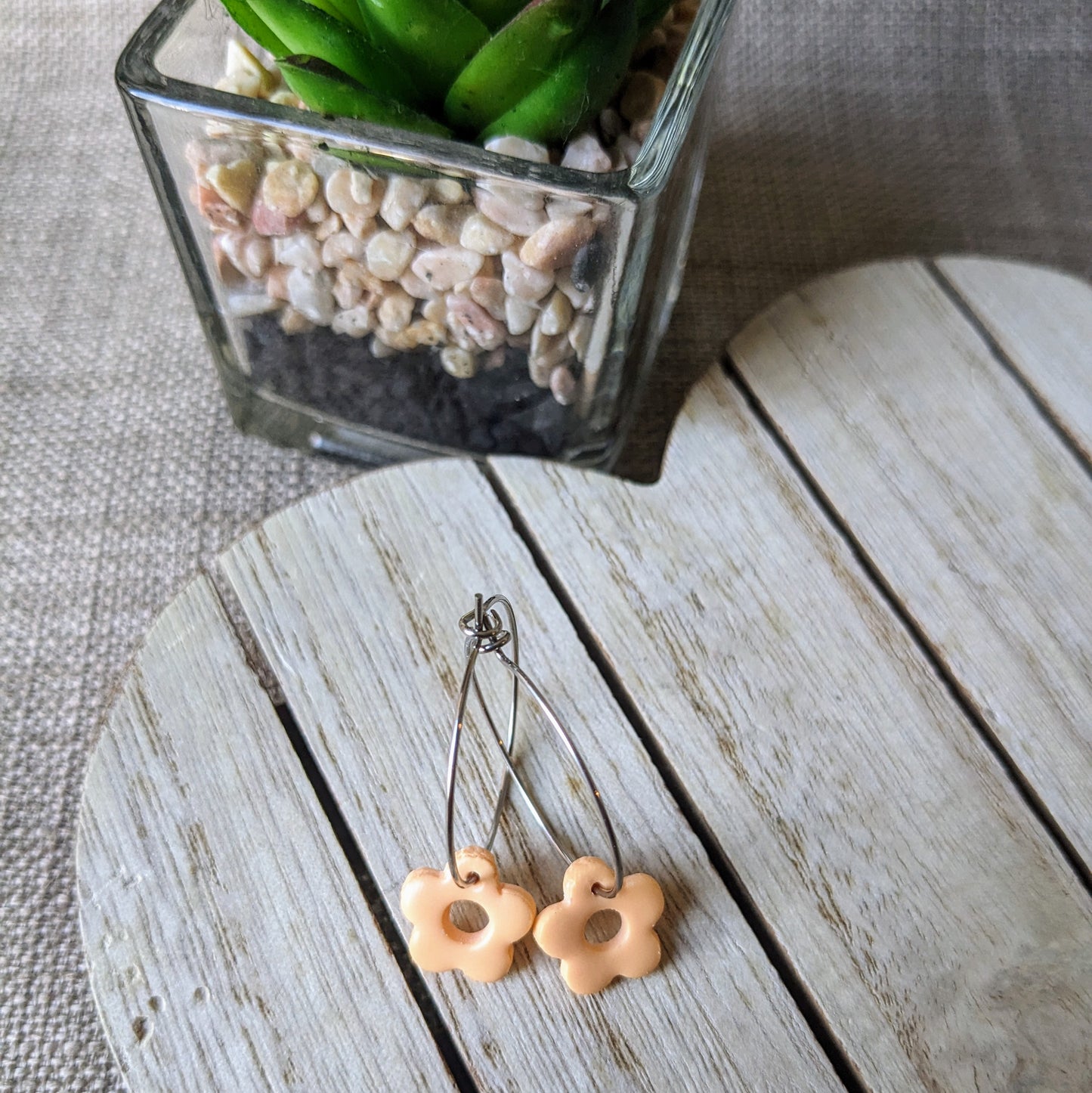 Peach flower hoops