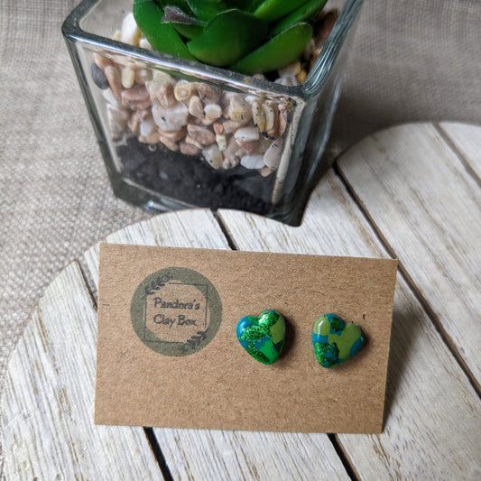 Green mix heart studs