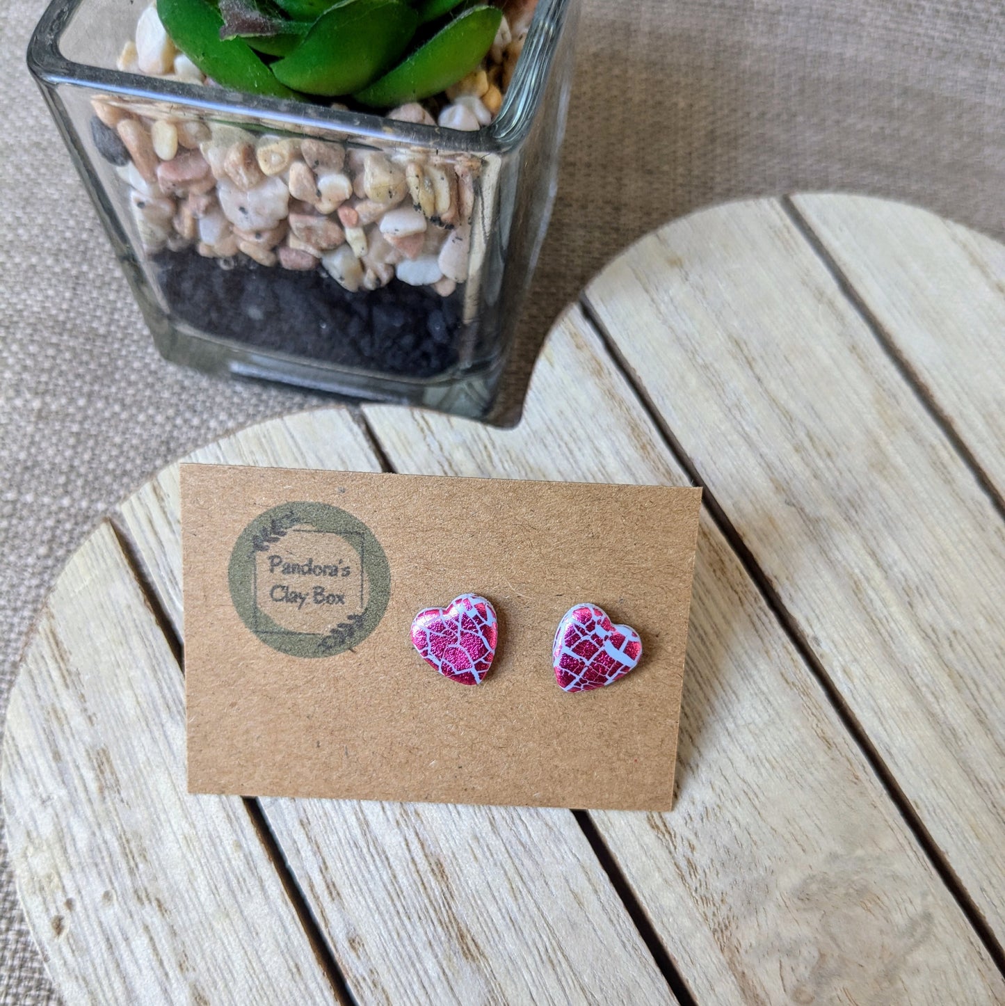 Pink foil heart studs