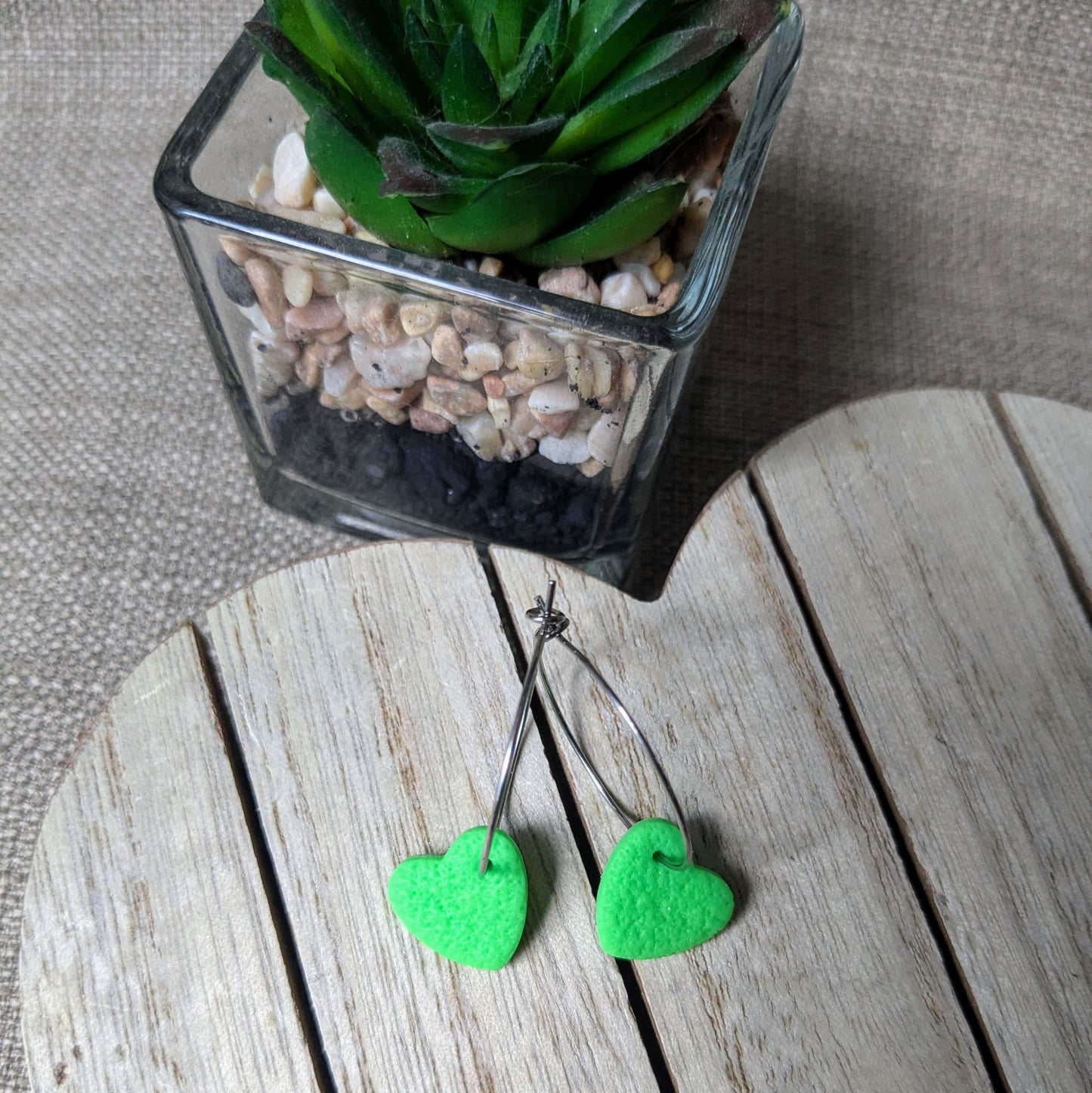 Neon green heart hoops