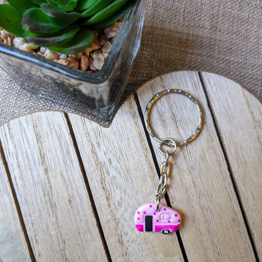 Pink caravan keyring