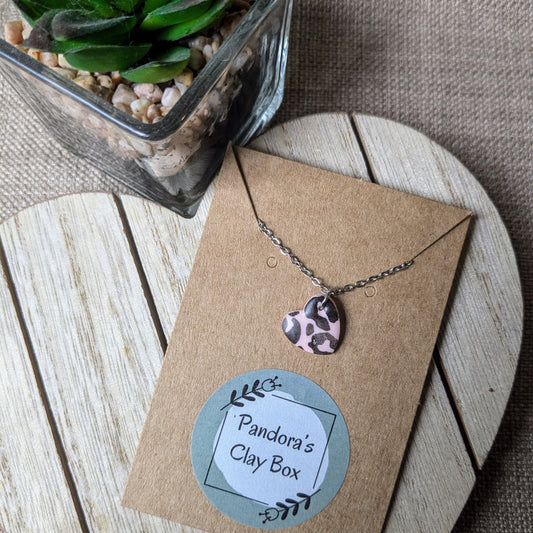 Leopard print heart necklace