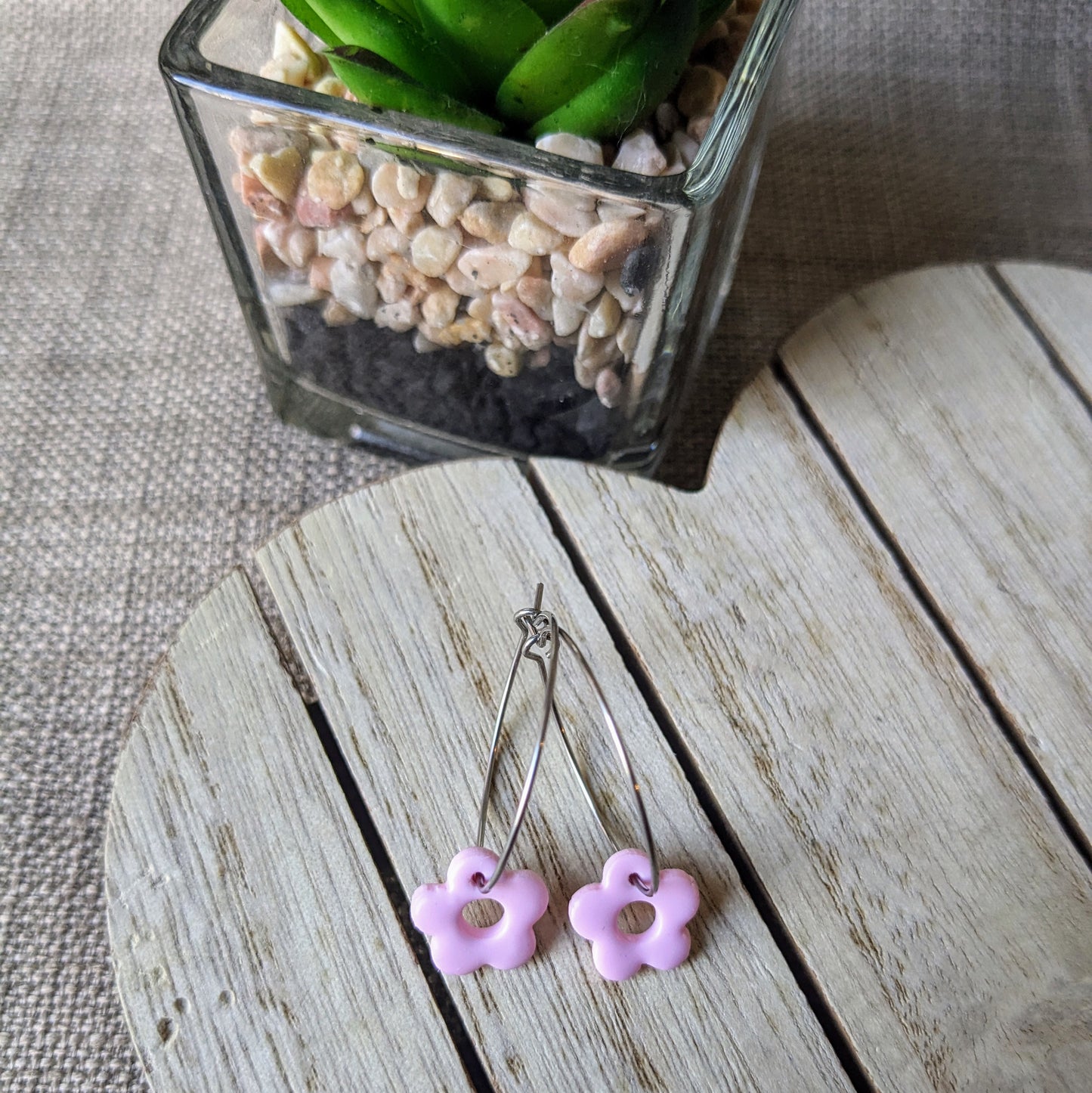 Pink flower hoops