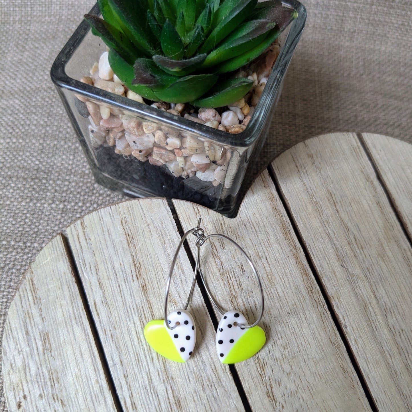 Neon polka heart hoops