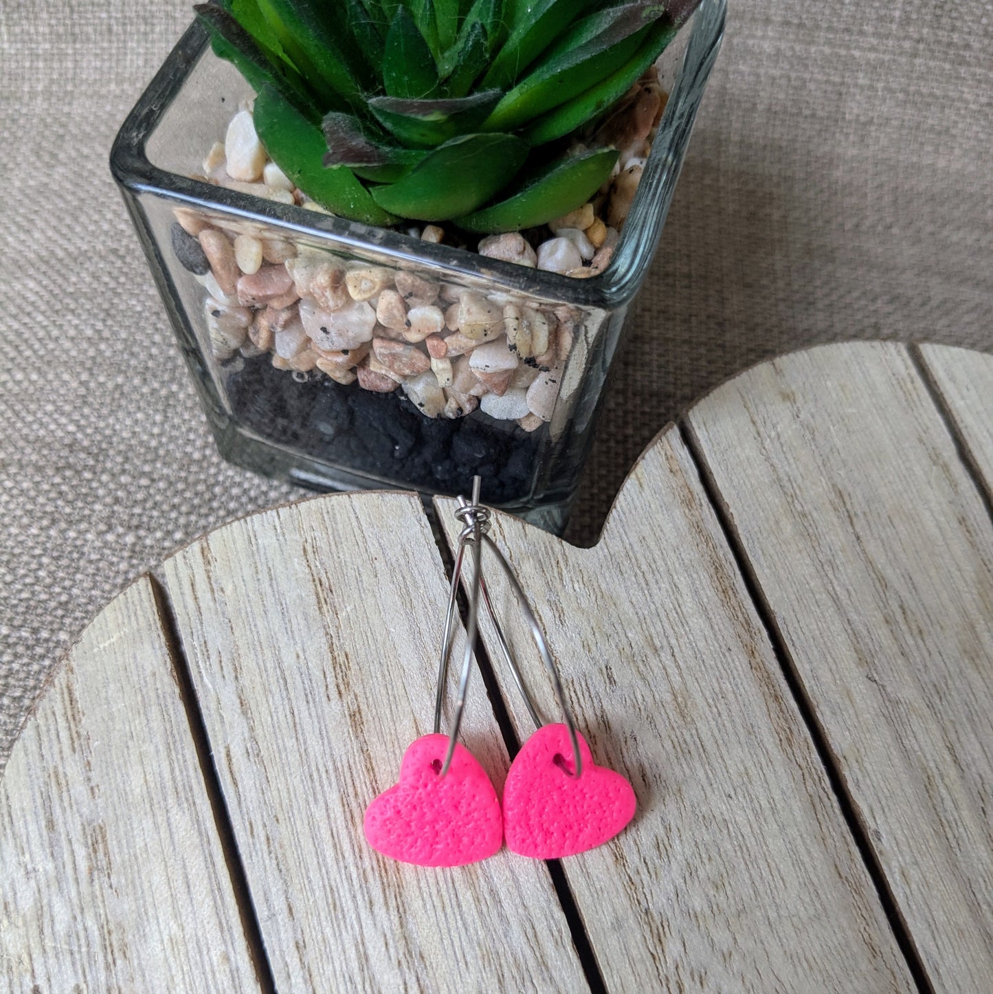 Neon pink heart hoops