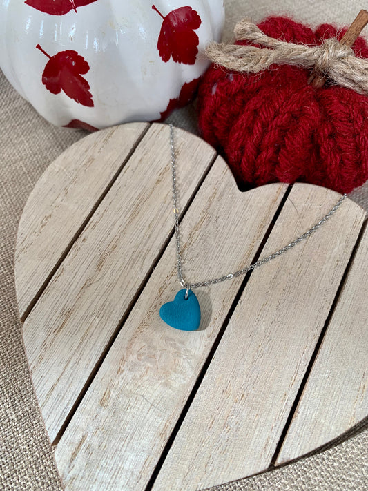 Teal matte heart necklace