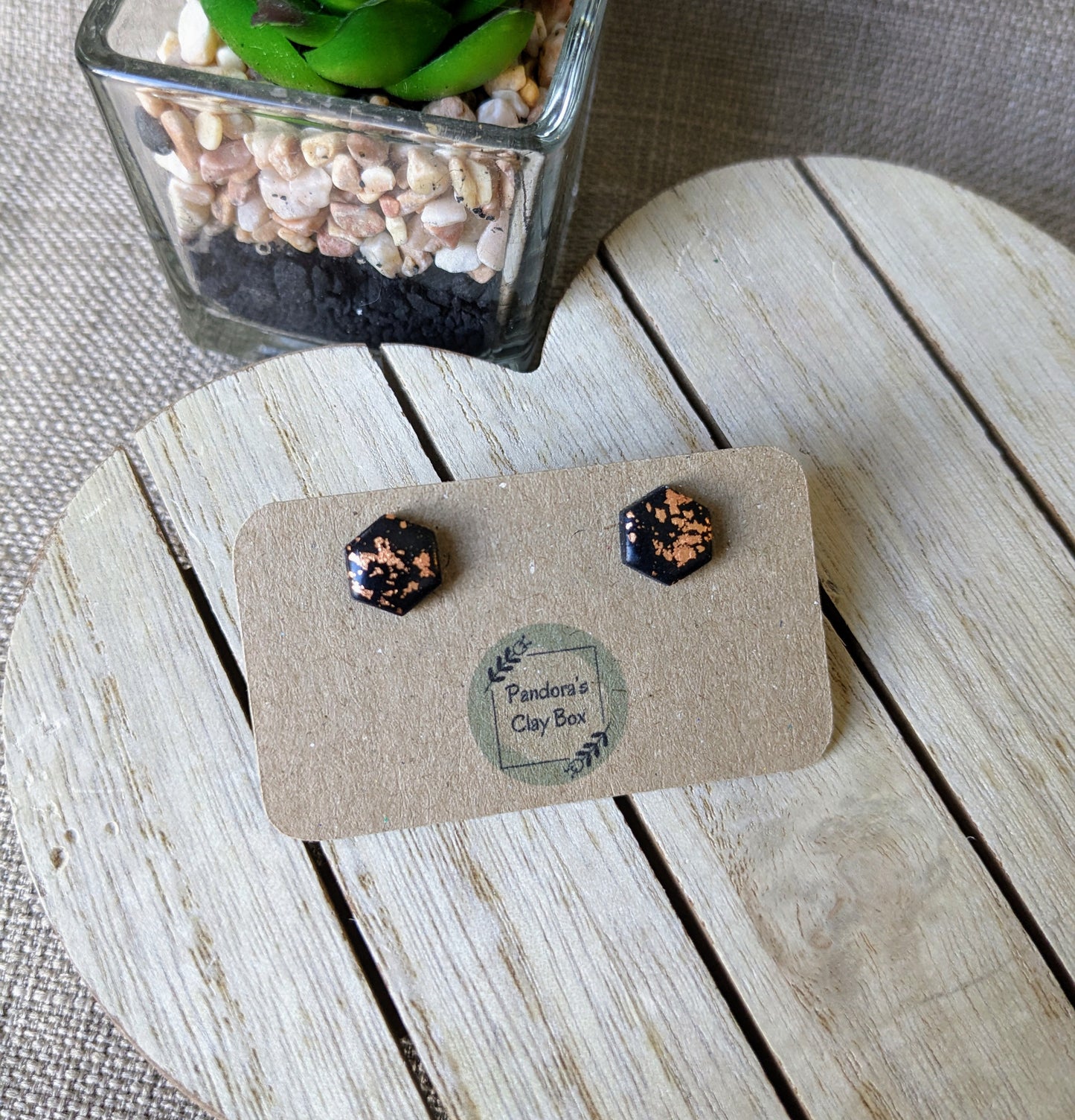 black/rose gold hexagon studs